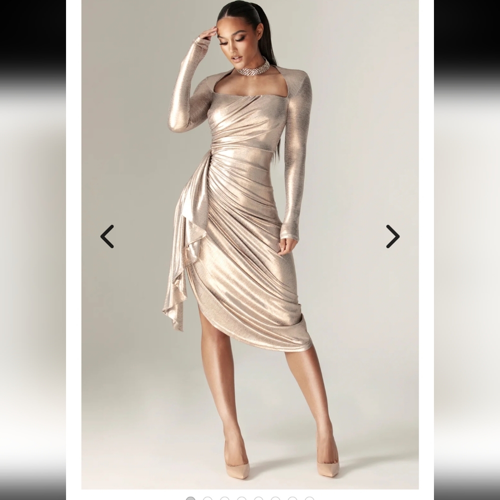 Asymmetrical Gold Metallic Dress